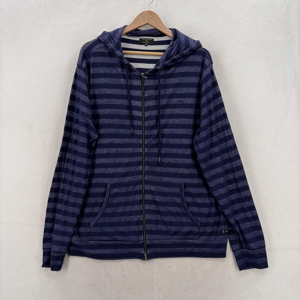 7 Diamonds Premium Sweater Hoodie Mens 2XL Blue Striped Full Zip Knit Preppy